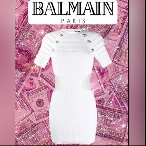 BALMAIN Sheer Panel Knitted Bodycon Dress